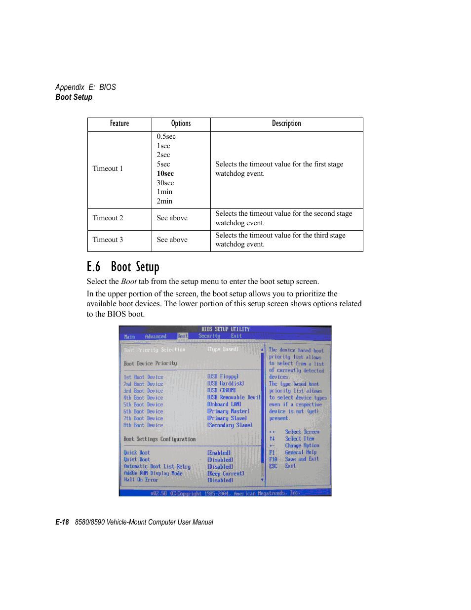 E.6 boot setup | Psion Teklogix Vehicle-Mount Computer 8590 User Manual | Page 198 / 212