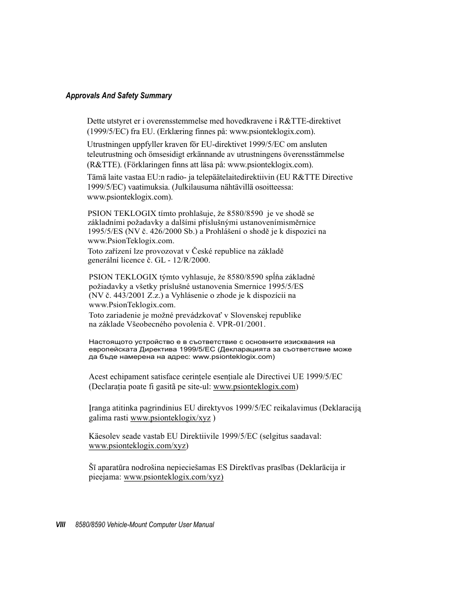Psion Teklogix Vehicle-Mount Computer 8590 User Manual | Page 20 / 212