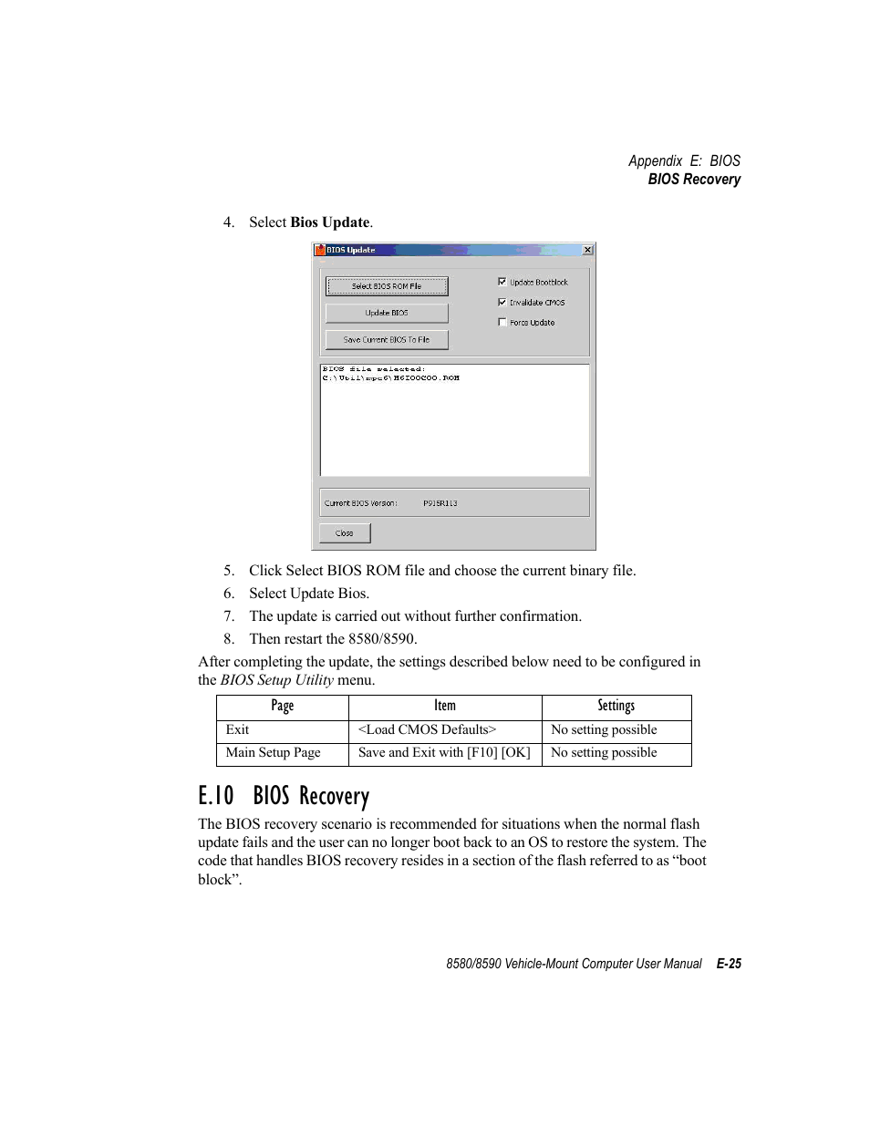 E.10 bios recovery | Psion Teklogix Vehicle-Mount Computer 8590 User Manual | Page 205 / 212