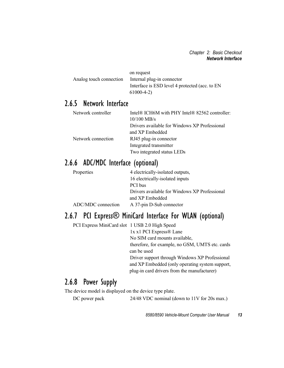 5 network interface, 6 adc/mdc interface (optional), 8 power supply | Psion Teklogix Vehicle-Mount Computer 8590 User Manual | Page 39 / 212