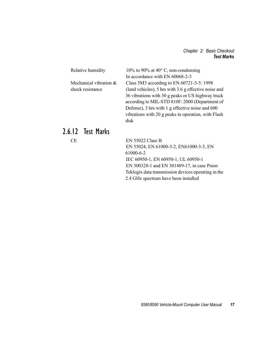 12 test marks | Psion Teklogix Vehicle-Mount Computer 8590 User Manual | Page 43 / 212