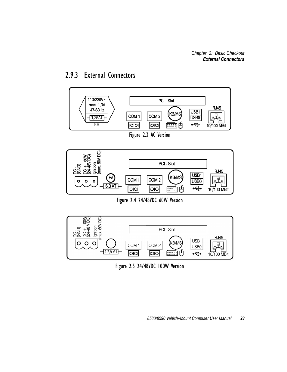 3 external connectors | Psion Teklogix Vehicle-Mount Computer 8590 User Manual | Page 49 / 212