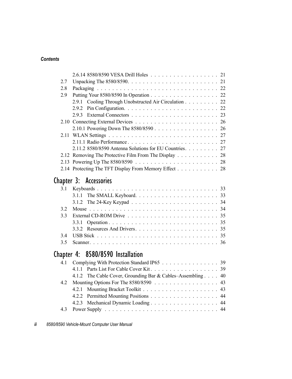 Chapter 3: accessories | Psion Teklogix Vehicle-Mount Computer 8590 User Manual | Page 8 / 212