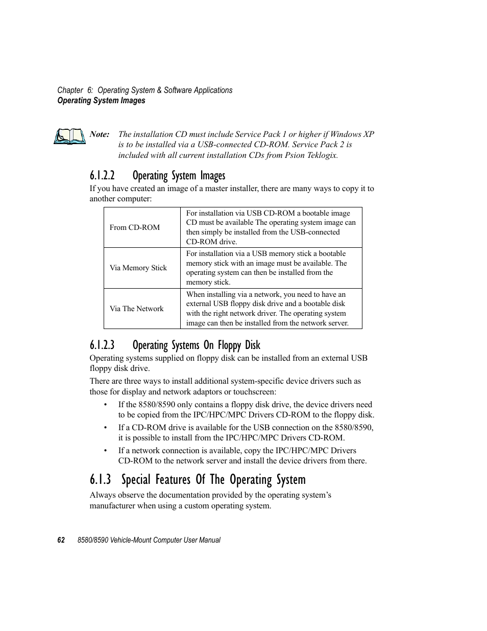 2 operating system images, 3 operating systems on floppy disk, 3 special features of the operating system | Psion Teklogix Vehicle-Mount Computer 8590 User Manual | Page 88 / 212
