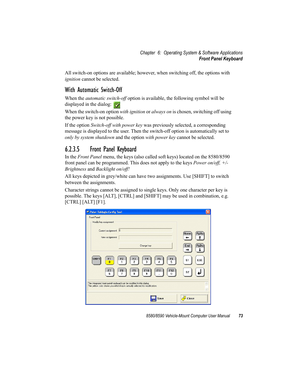 5 front panel keyboard, With automatic switch-off | Psion Teklogix Vehicle-Mount Computer 8590 User Manual | Page 99 / 212