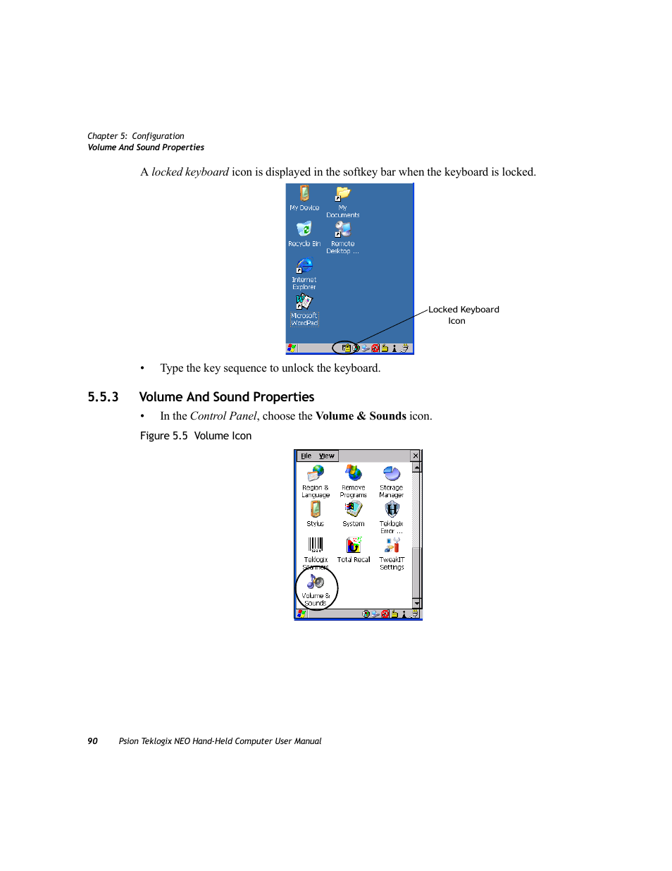 3 volume and sound properties, Volume and sound properties | Psion Teklogix NEO PX750 User Manual | Page 102 / 238