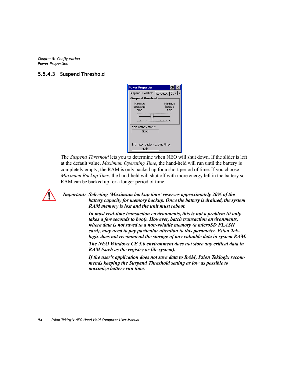 3 suspend threshold, Suspend threshold | Psion Teklogix NEO PX750 User Manual | Page 106 / 238
