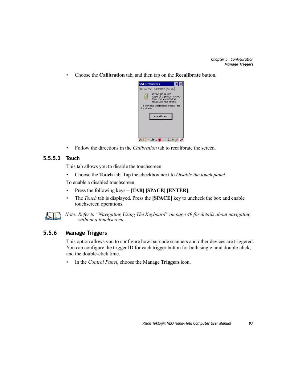 3 touch, 6 manage triggers, Touch | Manage triggers | Psion Teklogix NEO PX750 User Manual | Page 109 / 238