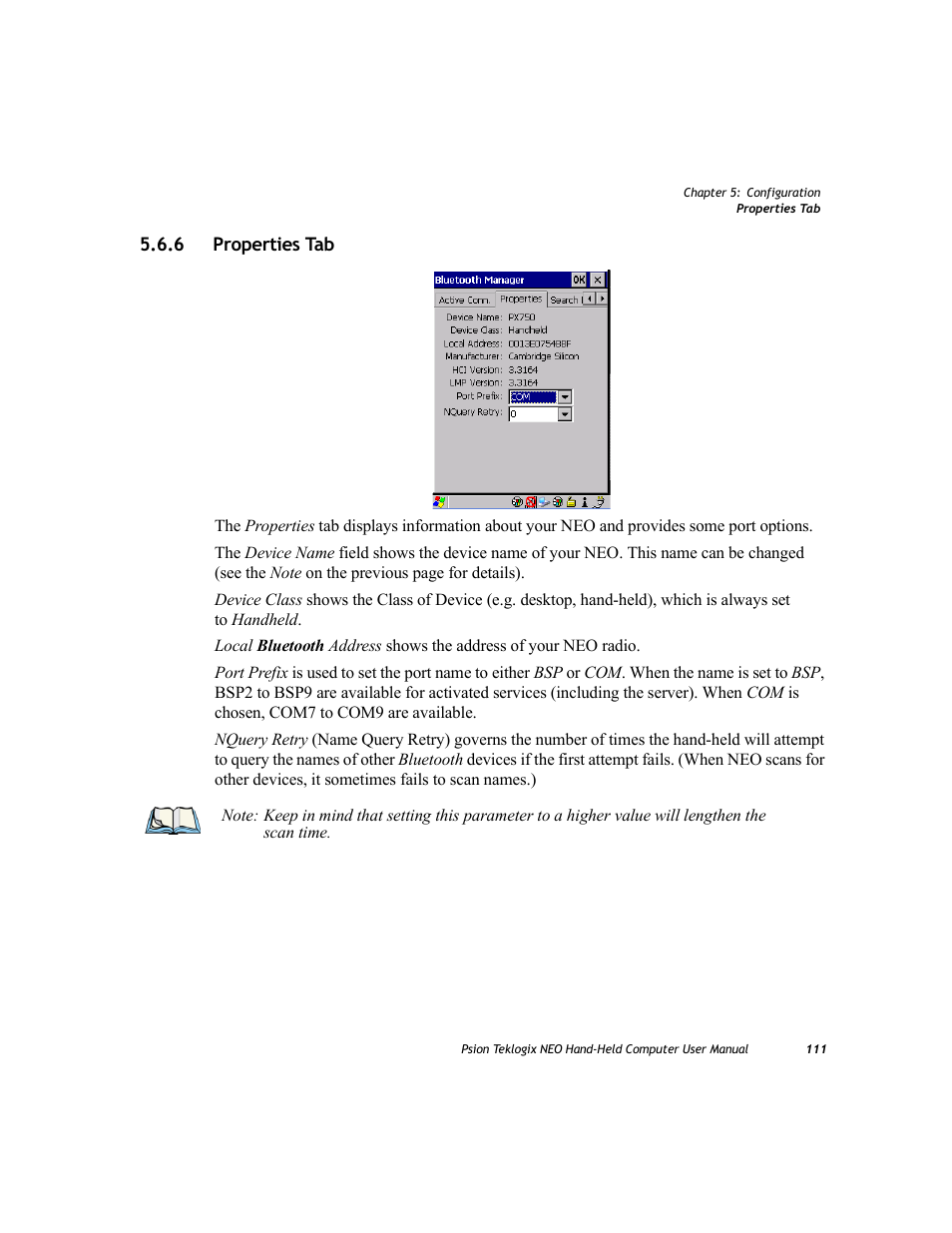 6 properties tab, Properties tab | Psion Teklogix NEO PX750 User Manual | Page 123 / 238