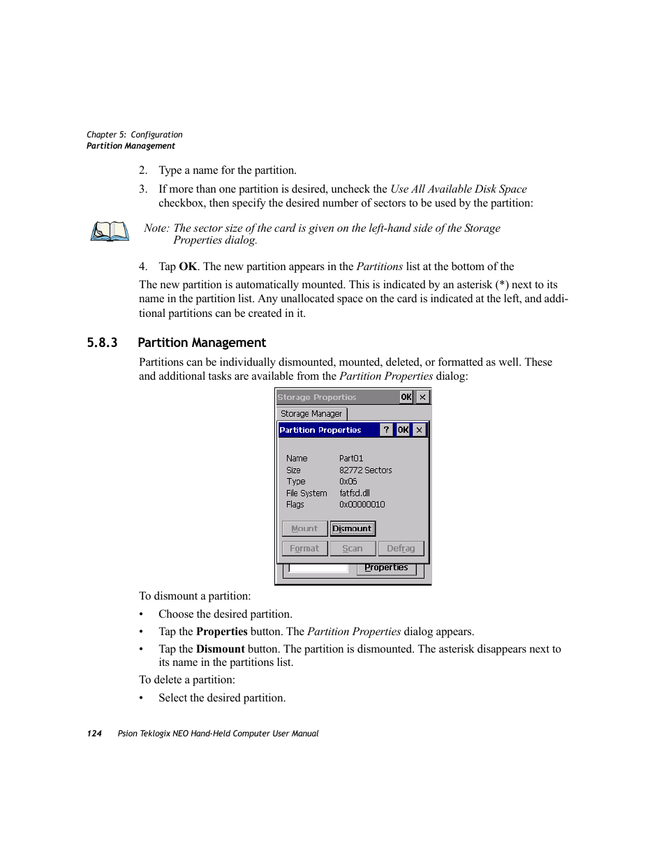 3 partition management, Partition management | Psion Teklogix NEO PX750 User Manual | Page 136 / 238