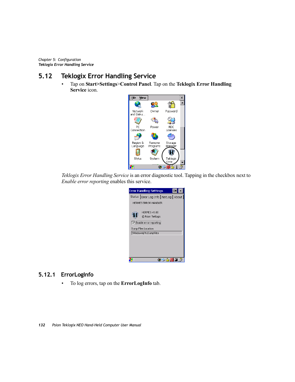 12 teklogix error handling service, 1 errorloginfo | Psion Teklogix NEO PX750 User Manual | Page 144 / 238