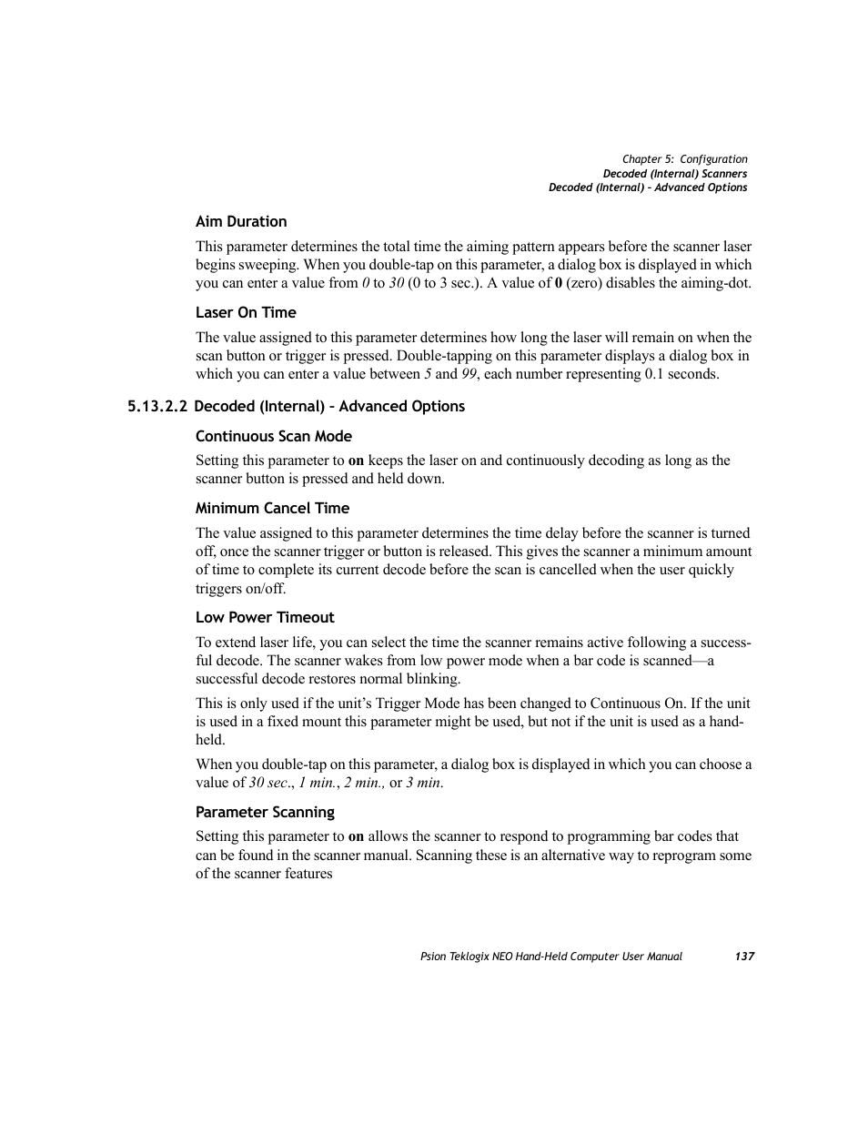 2 decoded (internal) – advanced options | Psion Teklogix NEO PX750 User Manual | Page 149 / 238