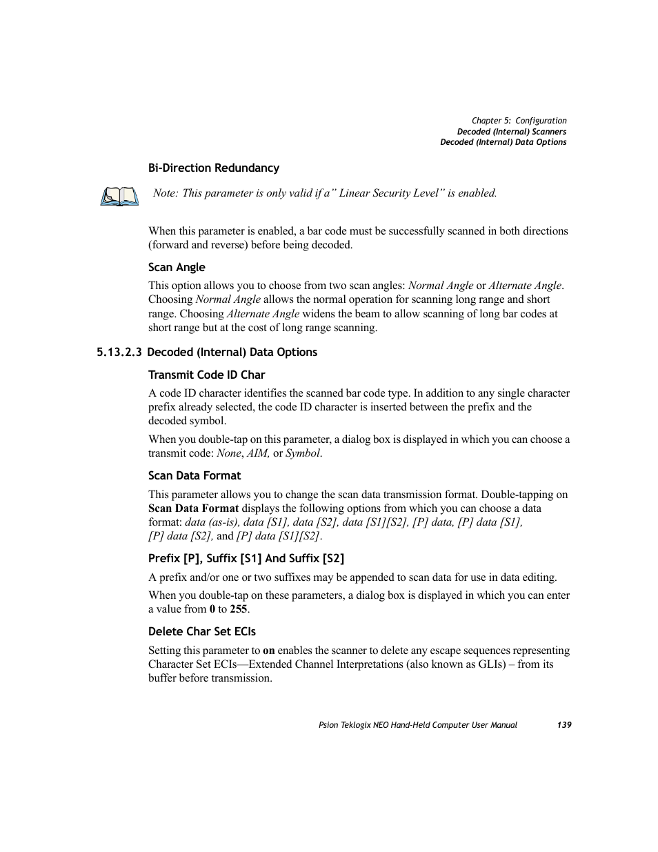 3 decoded (internal) data options | Psion Teklogix NEO PX750 User Manual | Page 151 / 238