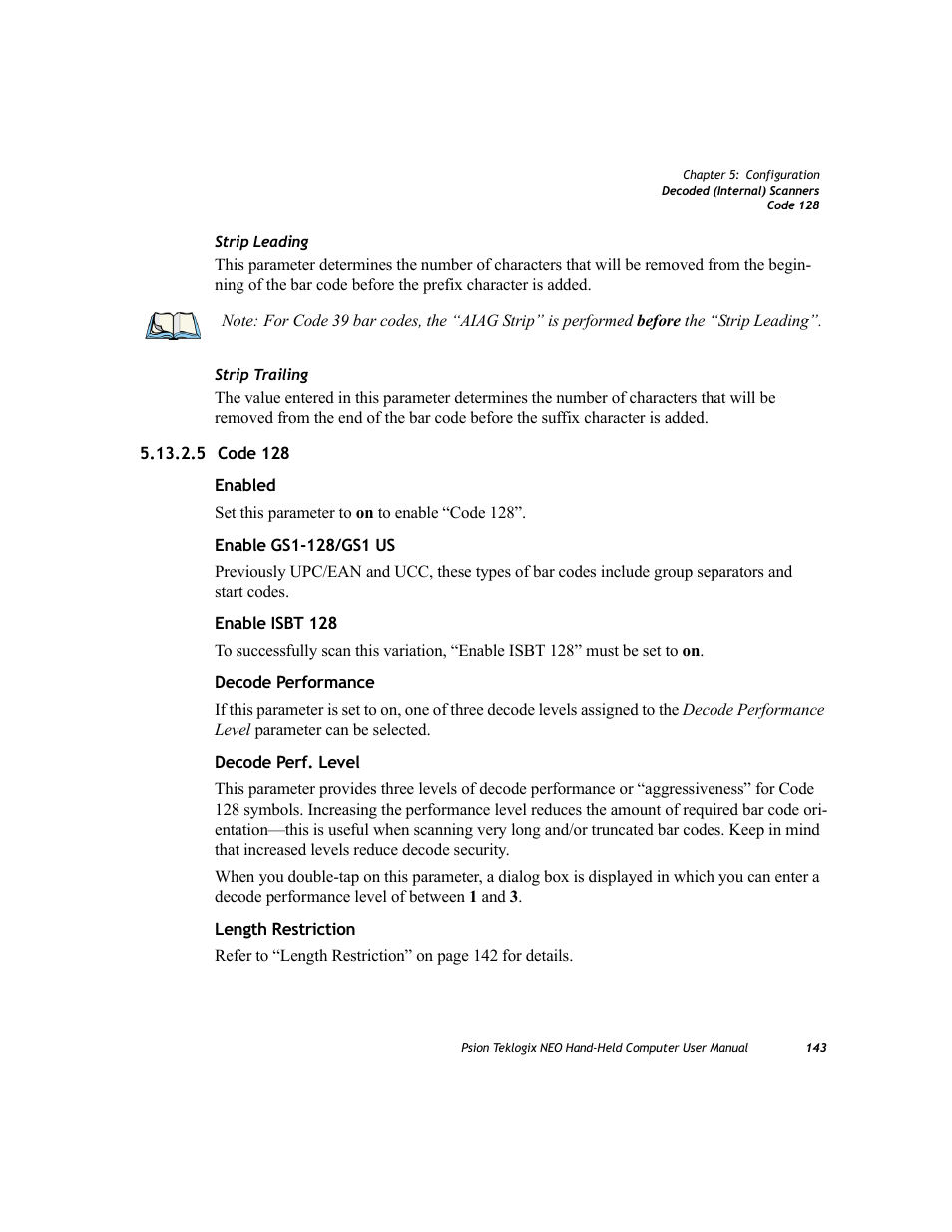 5 code 128 | Psion Teklogix NEO PX750 User Manual | Page 155 / 238