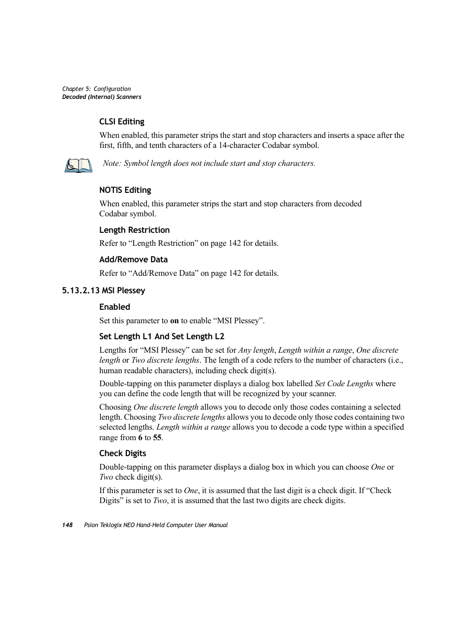 13 msi plessey | Psion Teklogix NEO PX750 User Manual | Page 160 / 238