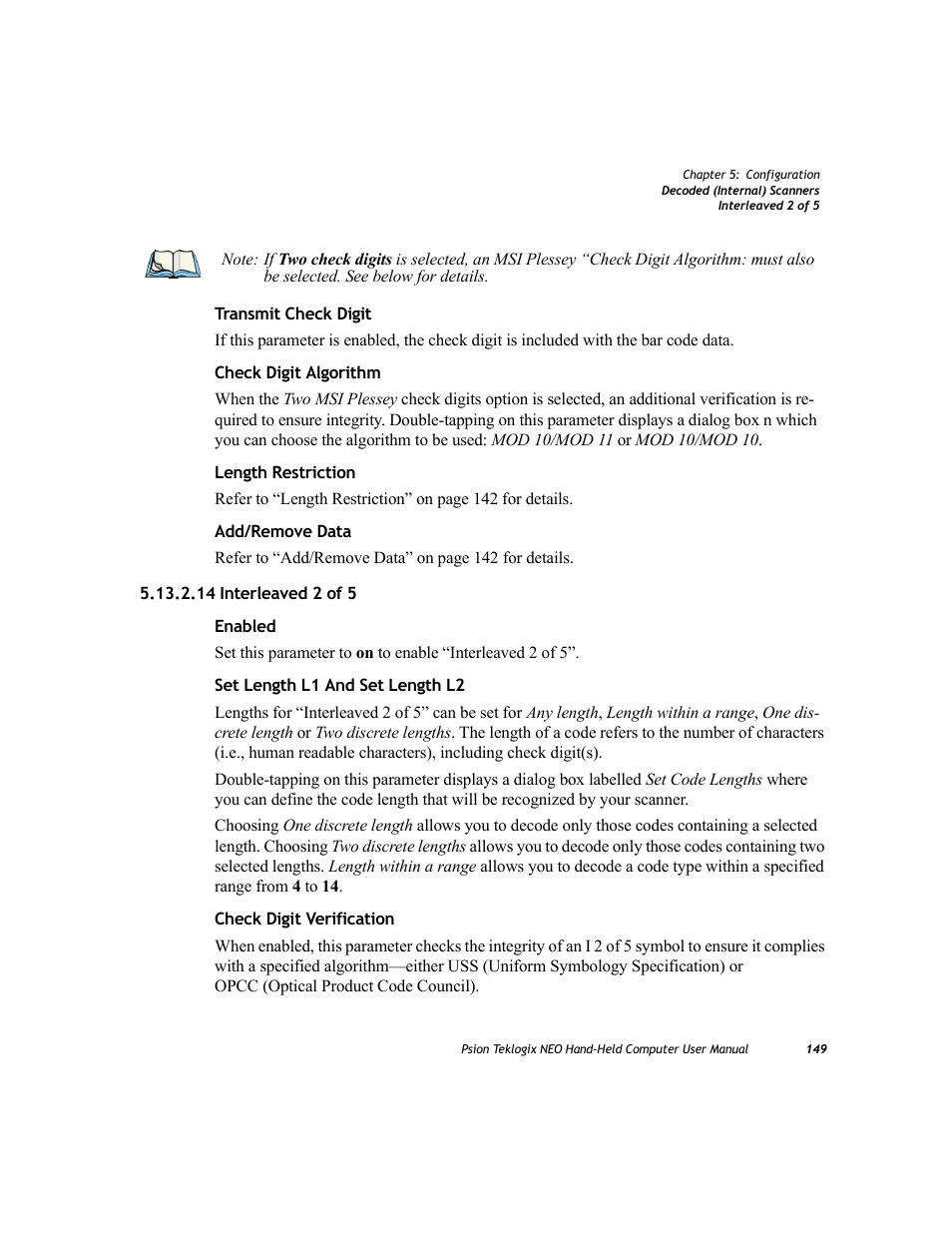 14 interleaved 2 of 5 | Psion Teklogix NEO PX750 User Manual | Page 161 / 238