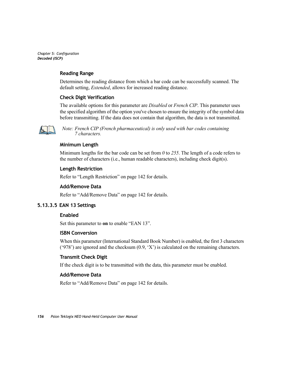 5 ean 13 settings | Psion Teklogix NEO PX750 User Manual | Page 168 / 238