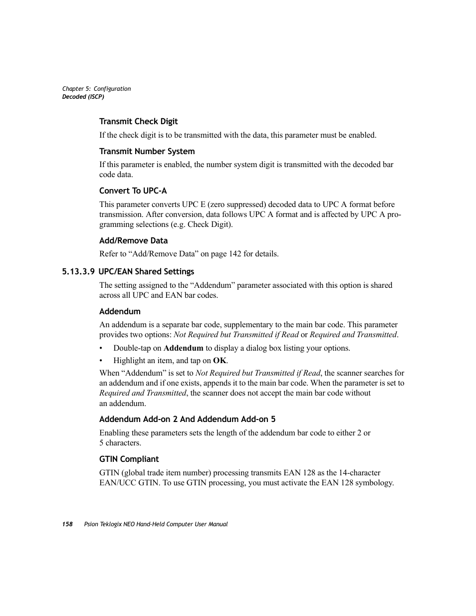 9 upc/ean shared settings | Psion Teklogix NEO PX750 User Manual | Page 170 / 238