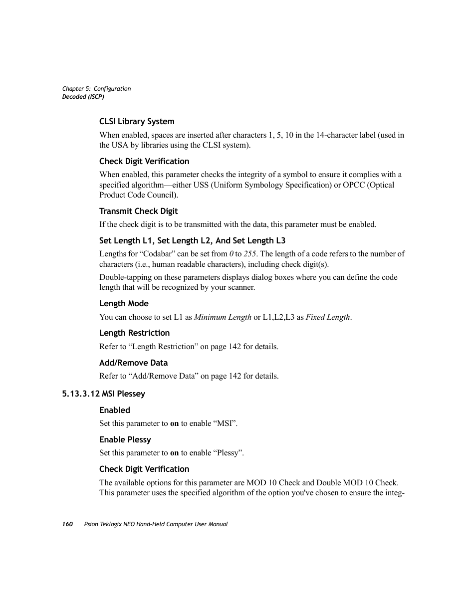 12 msi plessey | Psion Teklogix NEO PX750 User Manual | Page 172 / 238