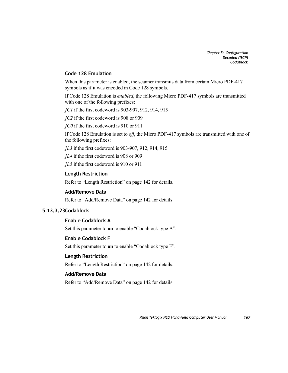 23 codablock | Psion Teklogix NEO PX750 User Manual | Page 179 / 238