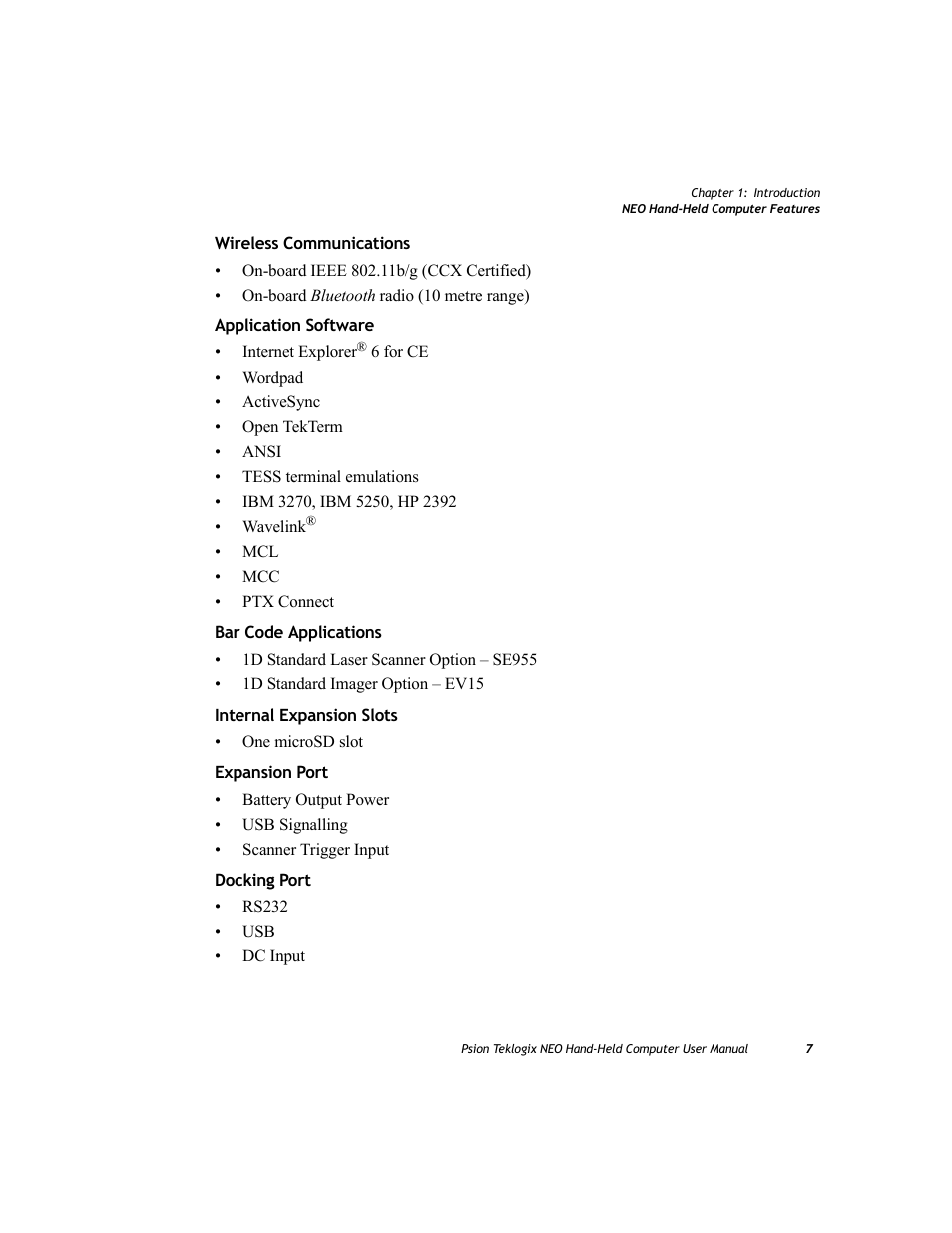 Psion Teklogix NEO PX750 User Manual | Page 19 / 238