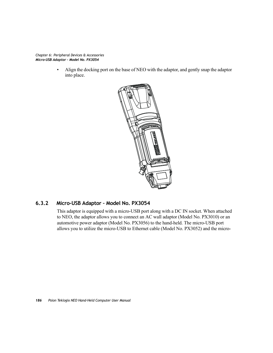 2 micro-usb adaptor – model no. px3054, Micro-usb adaptor – model no. px3054 | Psion Teklogix NEO PX750 User Manual | Page 198 / 238