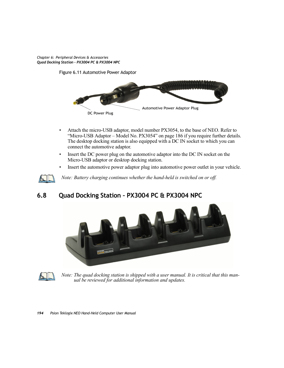 8 quad docking station – px3004 pc & px3004 npc, Quad docking station – px3004 pc & px3004 npc | Psion Teklogix NEO PX750 User Manual | Page 206 / 238