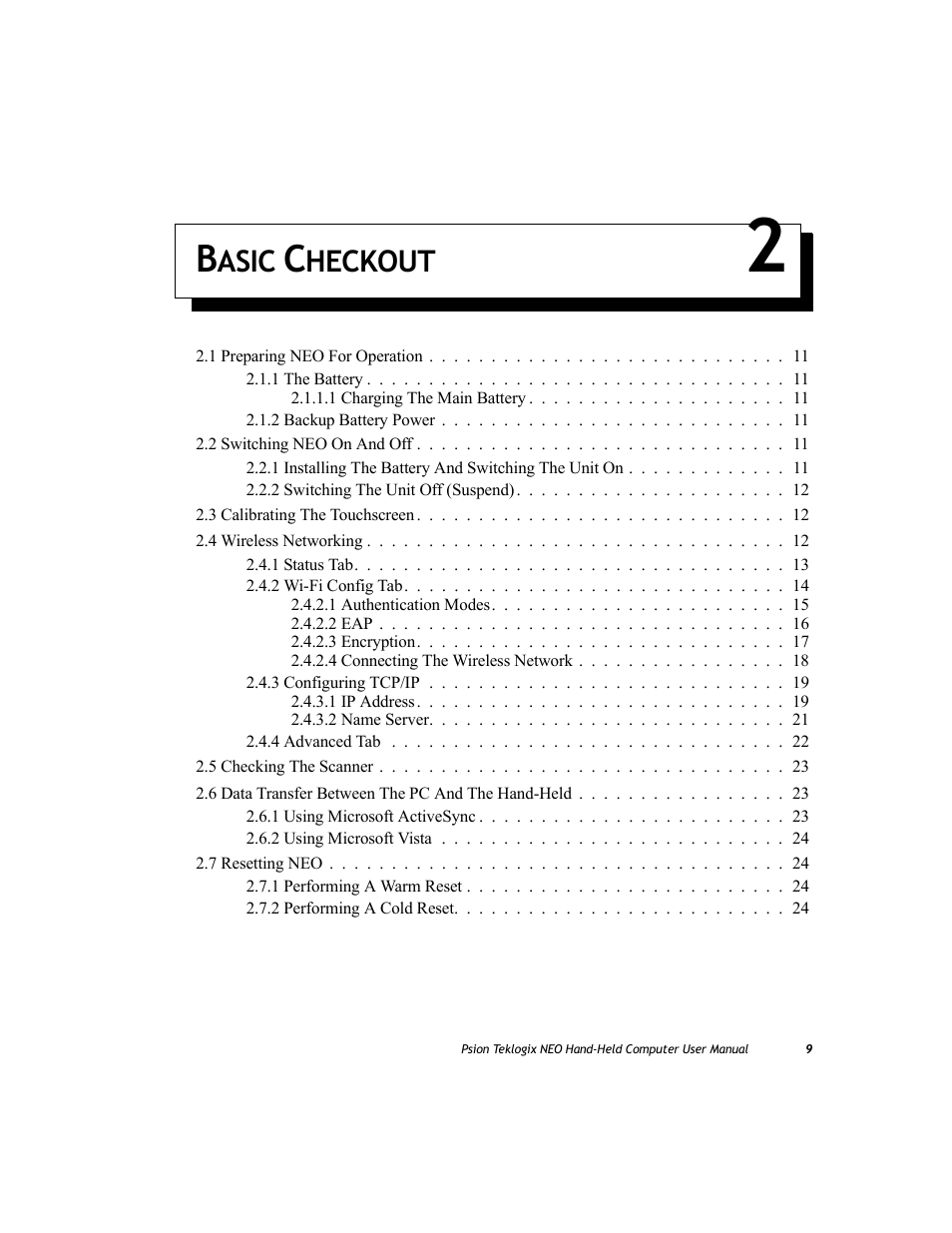 Basic checkout 2, Chapter 2: basic checkout, Asic | Heckout | Psion Teklogix NEO PX750 User Manual | Page 21 / 238