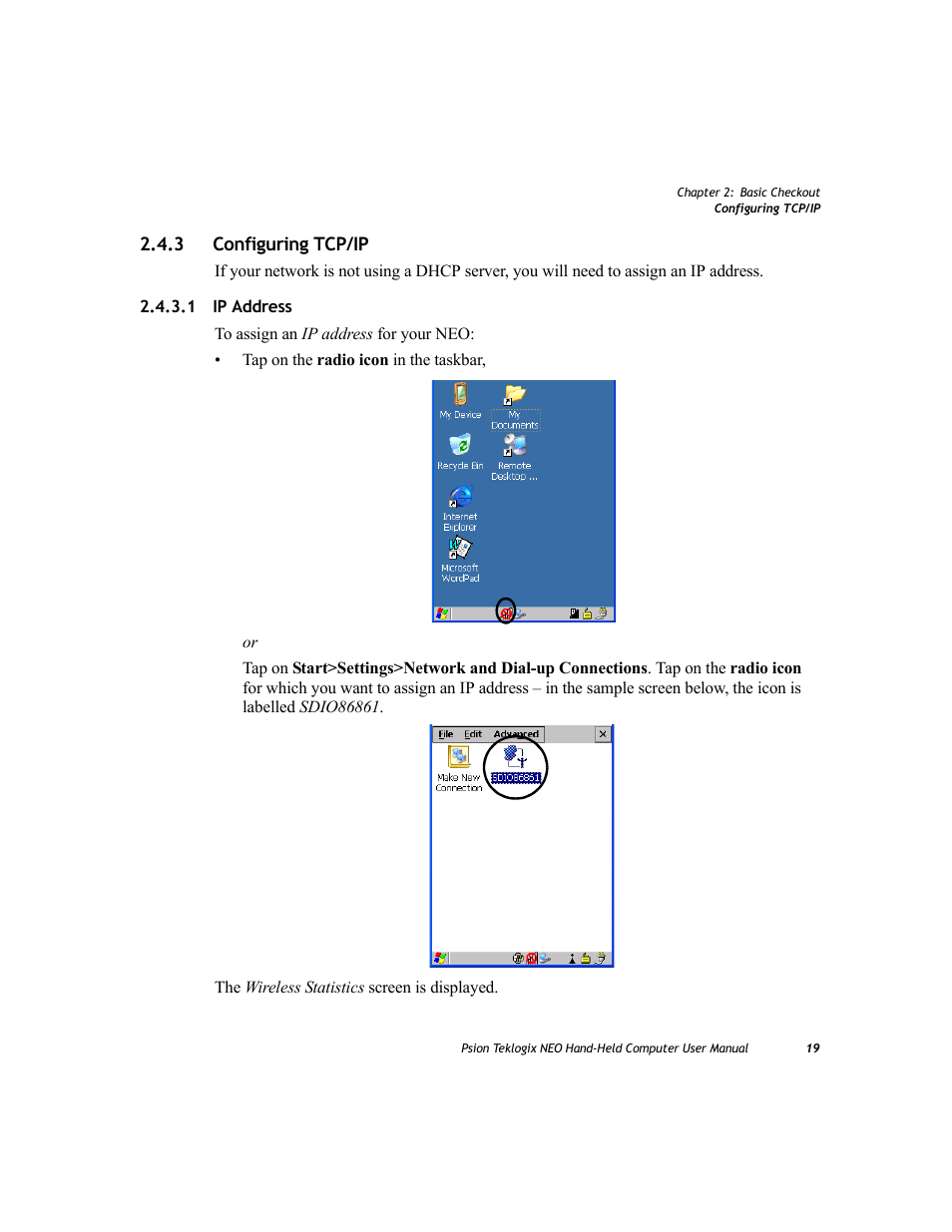 3 configuring tcp/ip, 1 ip address, Configuring tcp/ip 2.4.3.1 | Ip address | Psion Teklogix NEO PX750 User Manual | Page 31 / 238