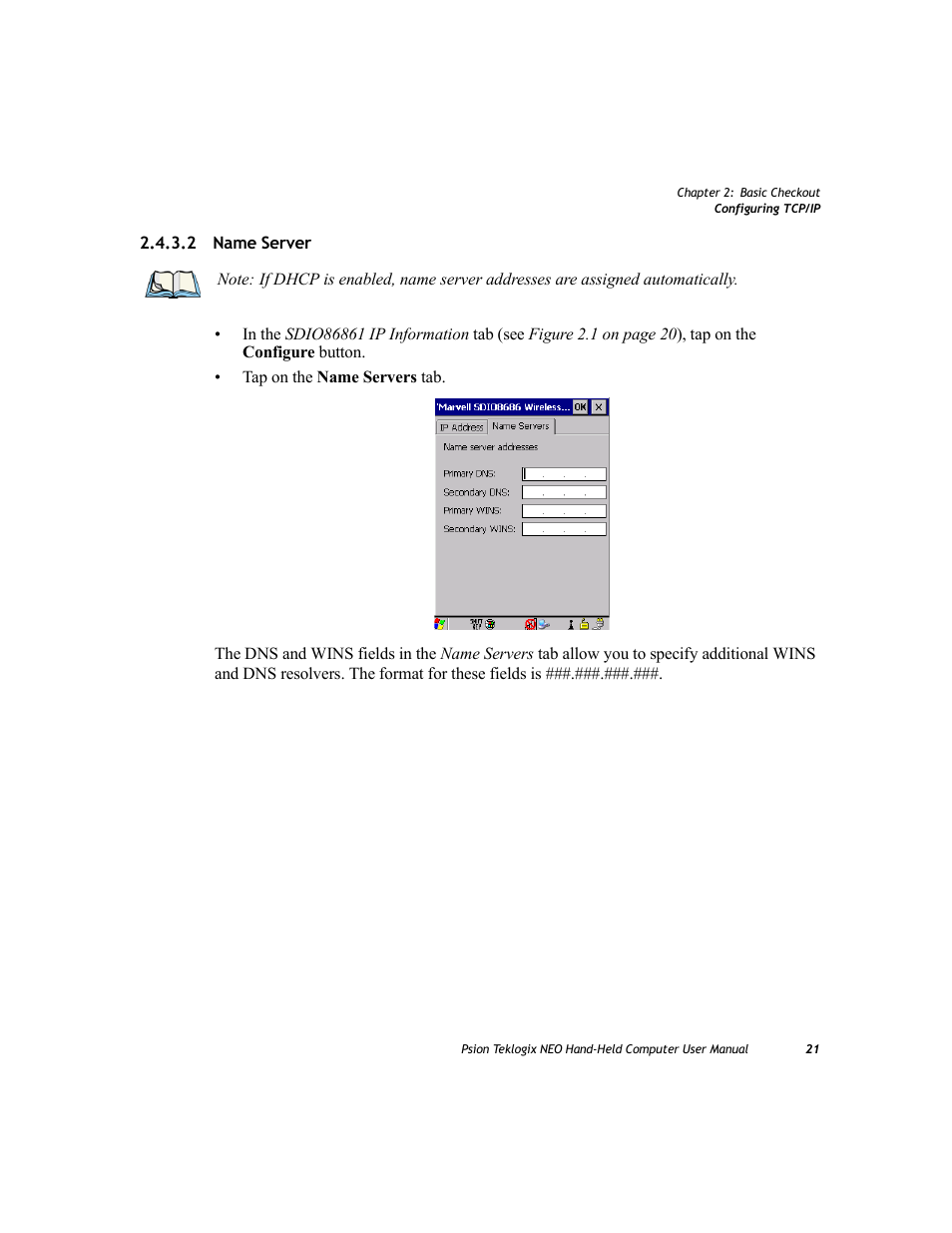 2 name server, Name server | Psion Teklogix NEO PX750 User Manual | Page 33 / 238
