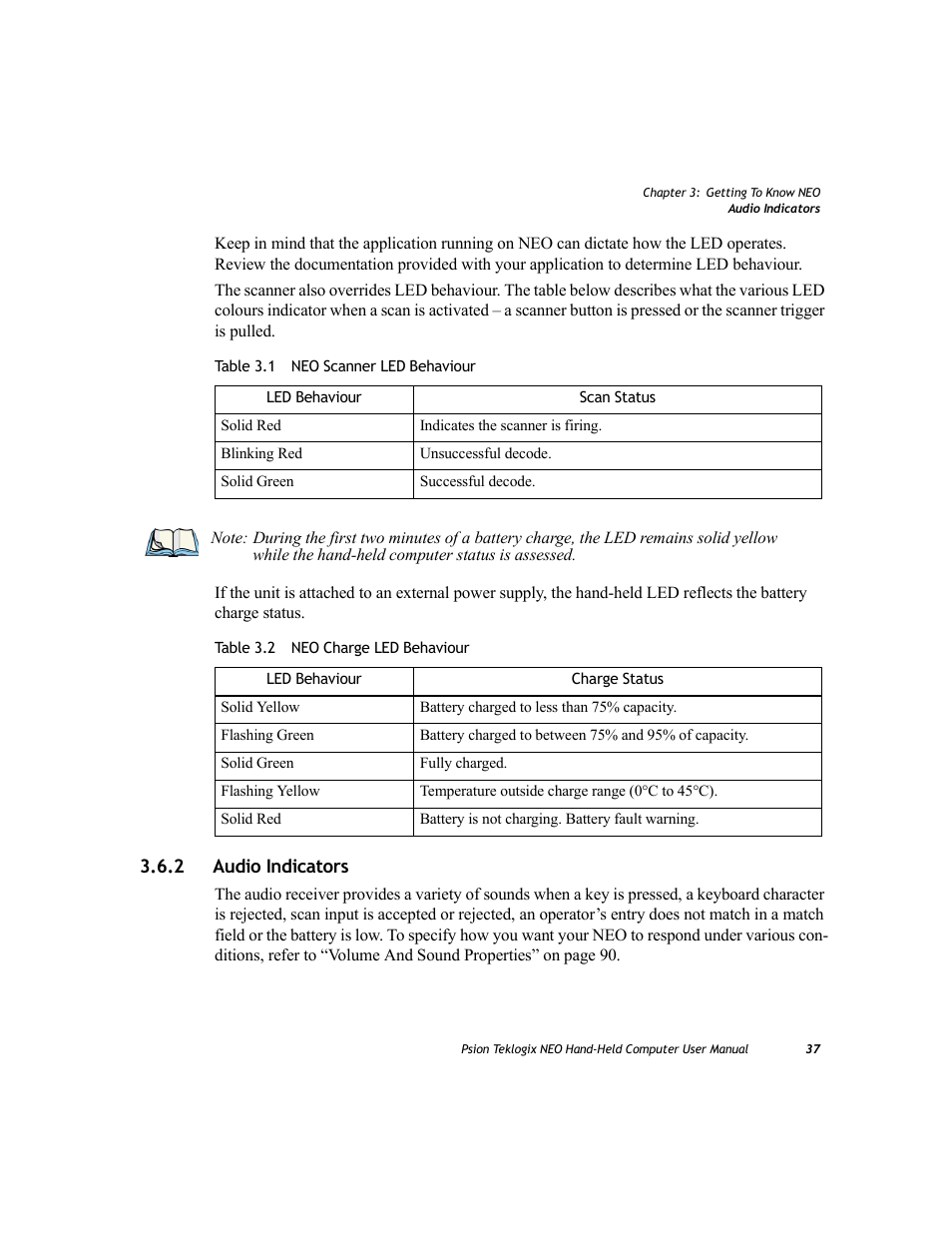 2 audio indicators, Audio indicators | Psion Teklogix NEO PX750 User Manual | Page 49 / 238