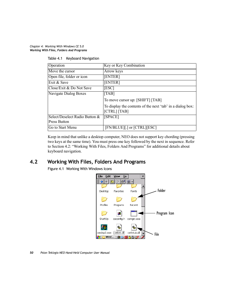 2 working with files, folders and programs, Working with files, folders and programs | Psion Teklogix NEO PX750 User Manual | Page 62 / 238