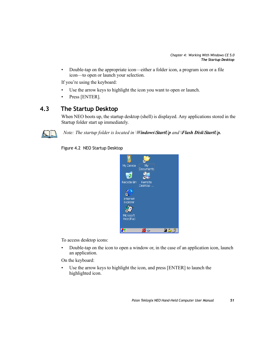 3 the startup desktop, The startup desktop | Psion Teklogix NEO PX750 User Manual | Page 63 / 238