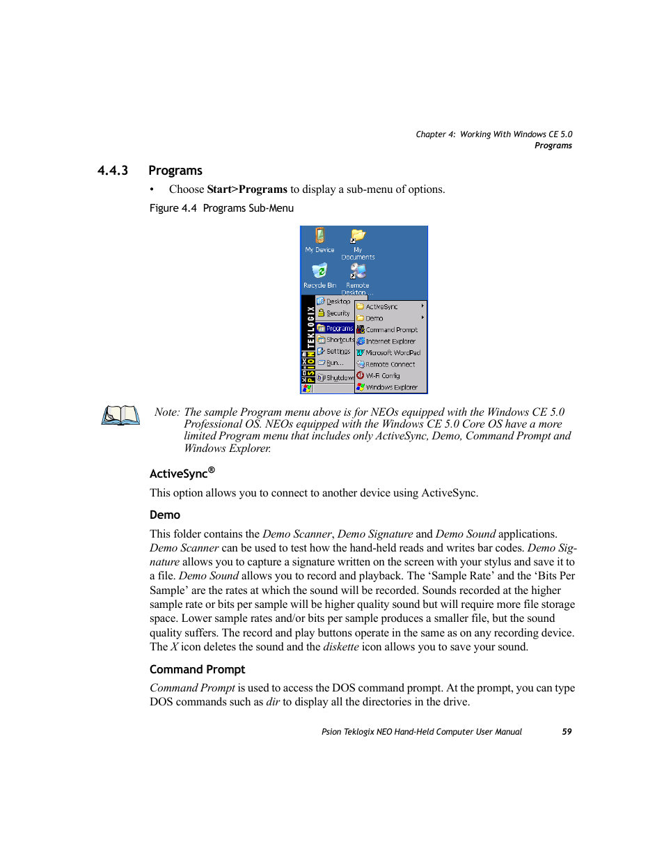 3 programs, Programs | Psion Teklogix NEO PX750 User Manual | Page 71 / 238