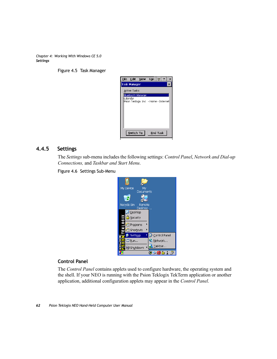 5 settings, Settings | Psion Teklogix NEO PX750 User Manual | Page 74 / 238