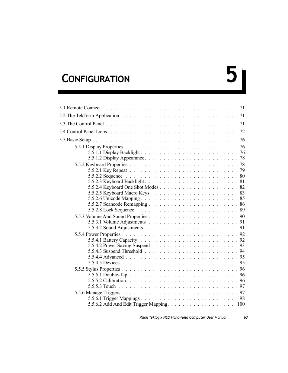Configuration 5, Chapter 5: configuration, Onfiguration | Psion Teklogix NEO PX750 User Manual | Page 79 / 238
