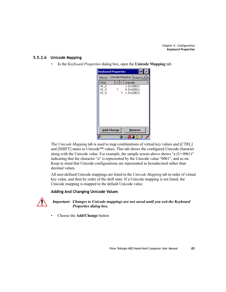 6 unicode mapping, Unicode mapping | Psion Teklogix NEO PX750 User Manual | Page 97 / 238