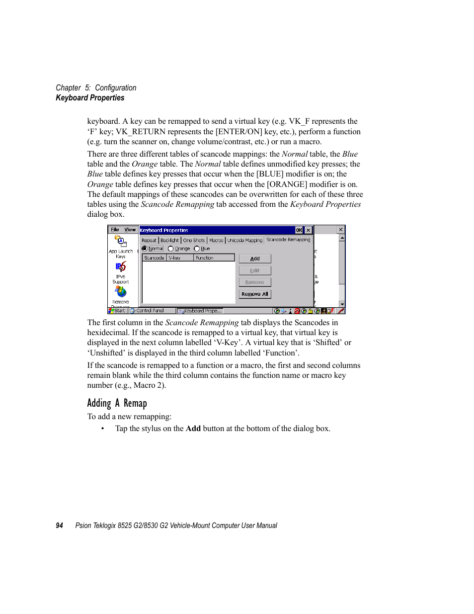 Adding a remap | Psion Teklogix Vehicle-Mount Computer 8525 G2 User Manual | Page 118 / 230