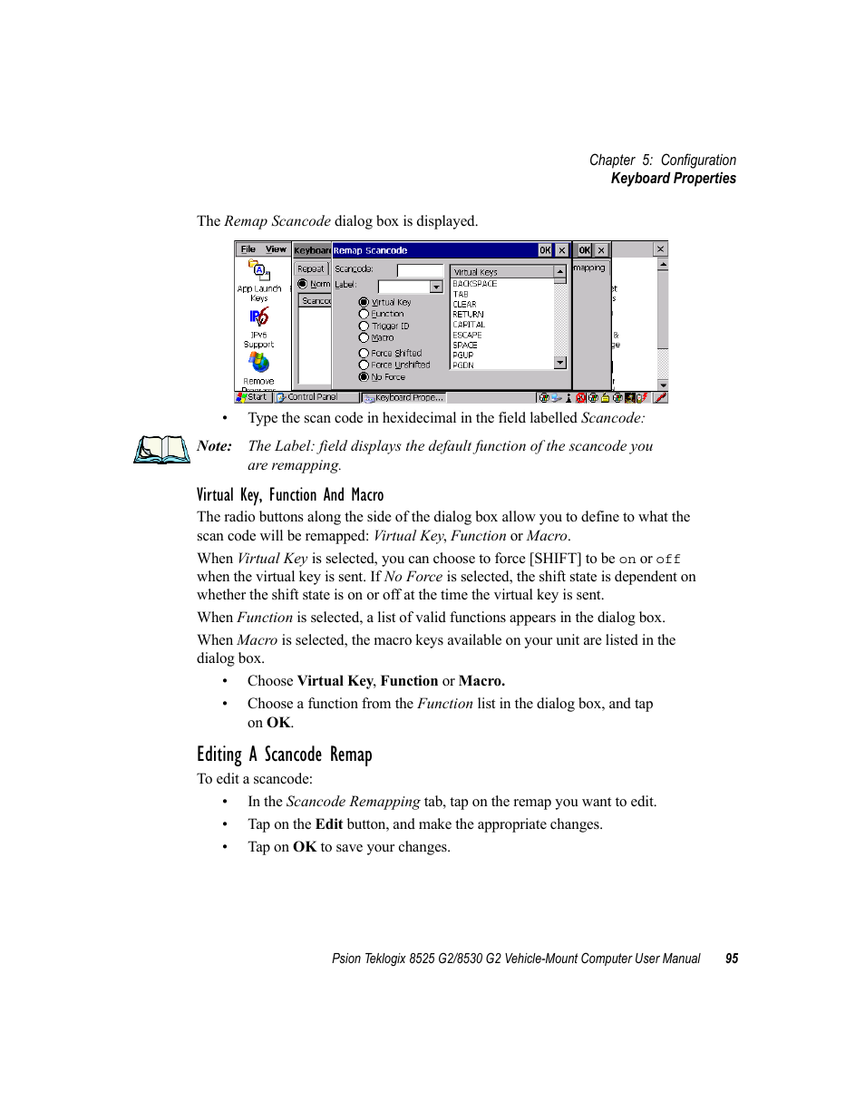 Editing a scancode remap, Virtual key, function and macro | Psion Teklogix Vehicle-Mount Computer 8525 G2 User Manual | Page 119 / 230