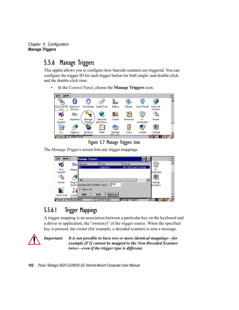 6 manage triggers, 1 trigger mappings | Psion Teklogix Vehicle-Mount Computer 8525 G2 User Manual | Page 126 / 230