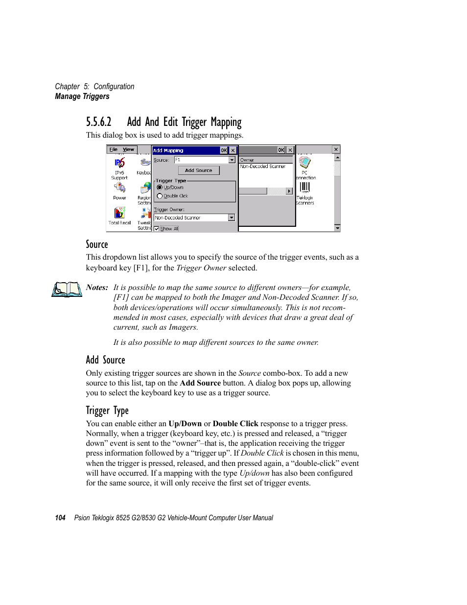 2 add and edit trigger mapping, Source, Add source | Trigger type | Psion Teklogix Vehicle-Mount Computer 8525 G2 User Manual | Page 128 / 230