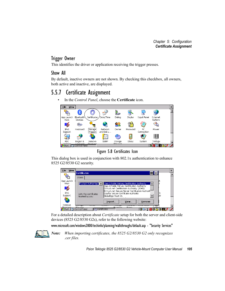 7 certificate assignment, Trigger owner, Show all | Psion Teklogix Vehicle-Mount Computer 8525 G2 User Manual | Page 129 / 230