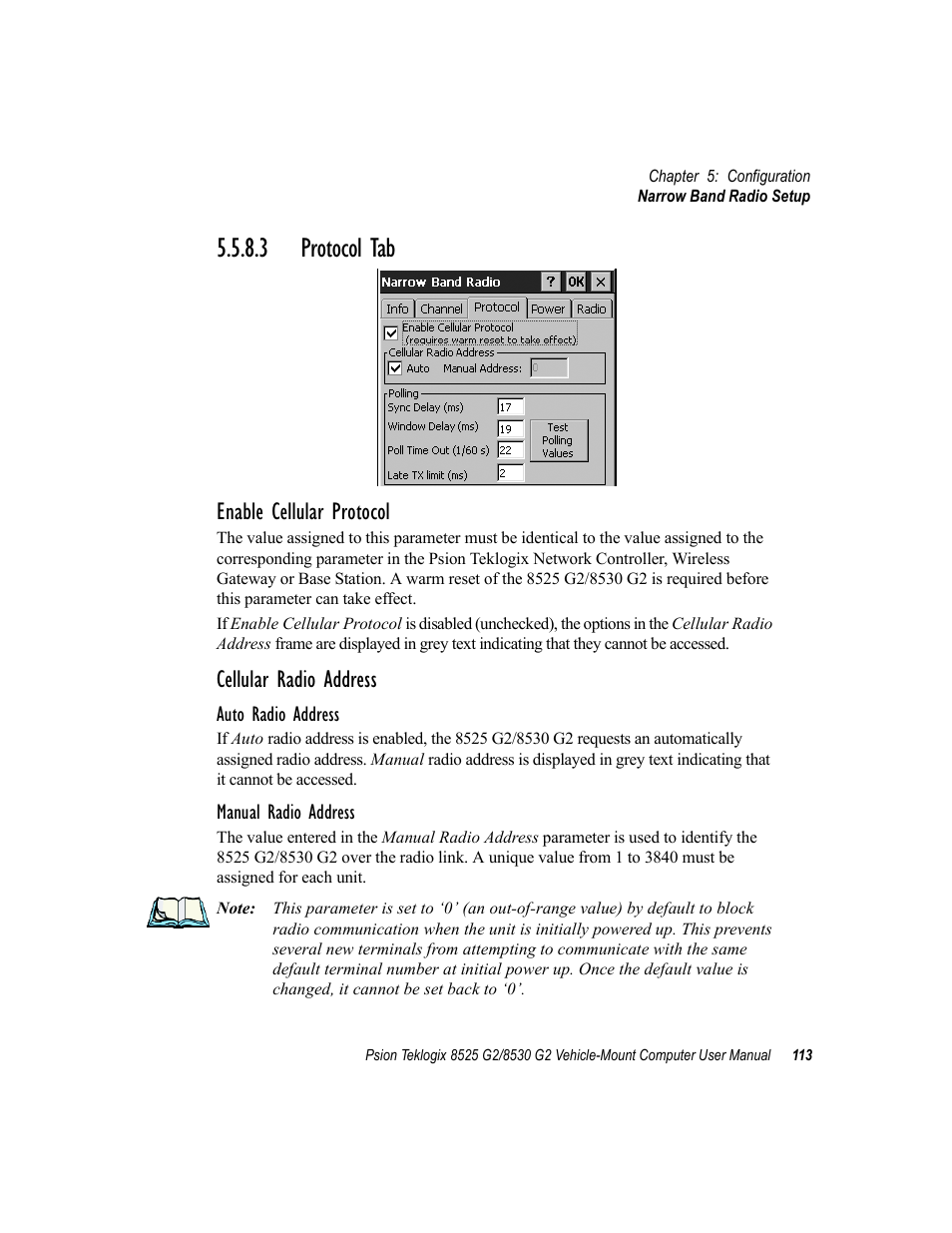 3 protocol tab, Enable cellular protocol, Cellular radio address | Psion Teklogix Vehicle-Mount Computer 8525 G2 User Manual | Page 137 / 230