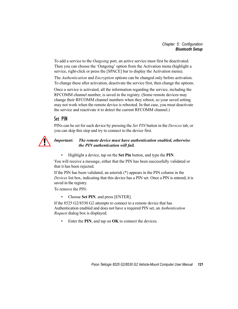 Set pin | Psion Teklogix Vehicle-Mount Computer 8525 G2 User Manual | Page 145 / 230