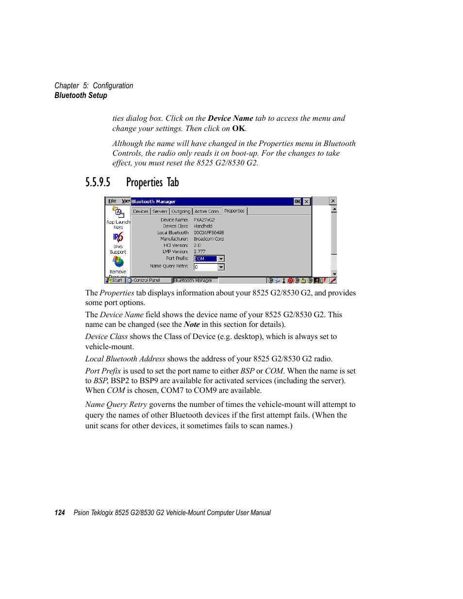 5 properties tab | Psion Teklogix Vehicle-Mount Computer 8525 G2 User Manual | Page 148 / 230