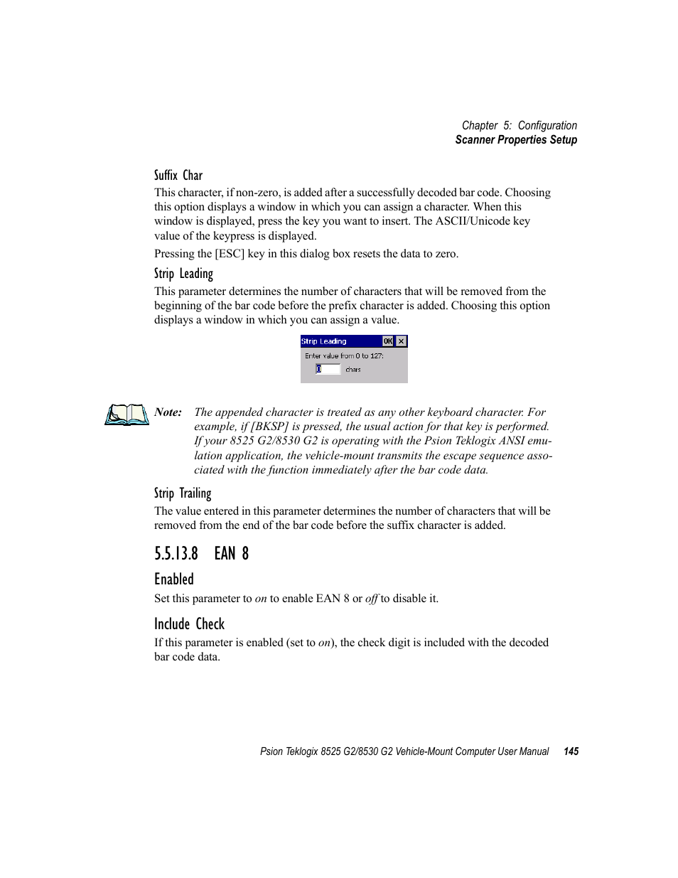 8 ean 8, Enabled, Include check | Psion Teklogix Vehicle-Mount Computer 8525 G2 User Manual | Page 169 / 230