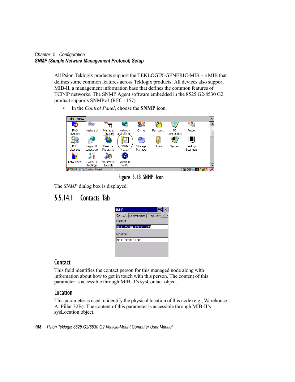 1 contacts tab, Contact, Location | Psion Teklogix Vehicle-Mount Computer 8525 G2 User Manual | Page 182 / 230
