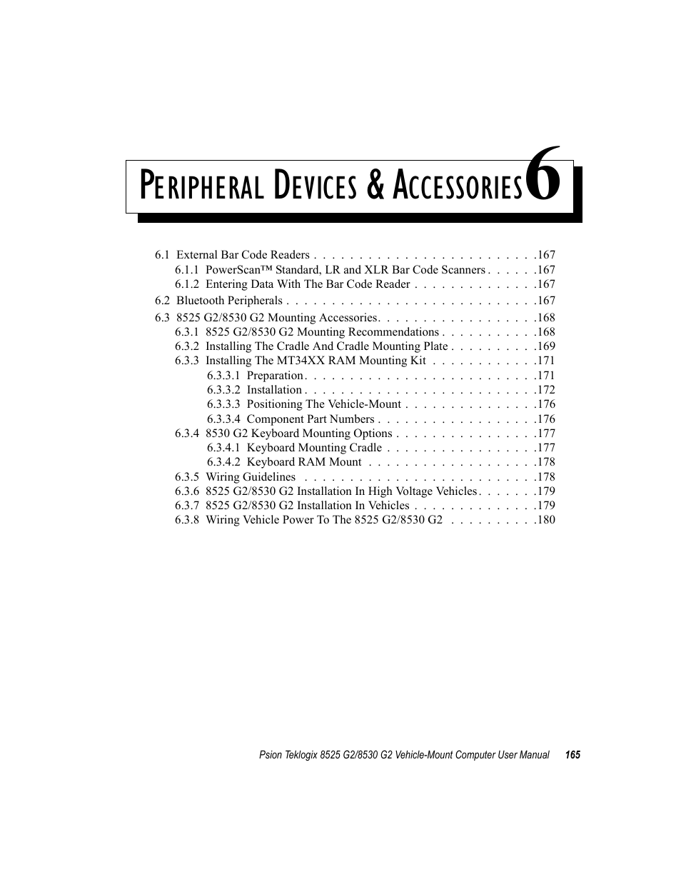 Peripheral devices & accessories 6, Chapter 6: peripheral devices & accessories, Eripheral | Evices, Ccessories | Psion Teklogix Vehicle-Mount Computer 8525 G2 User Manual | Page 189 / 230