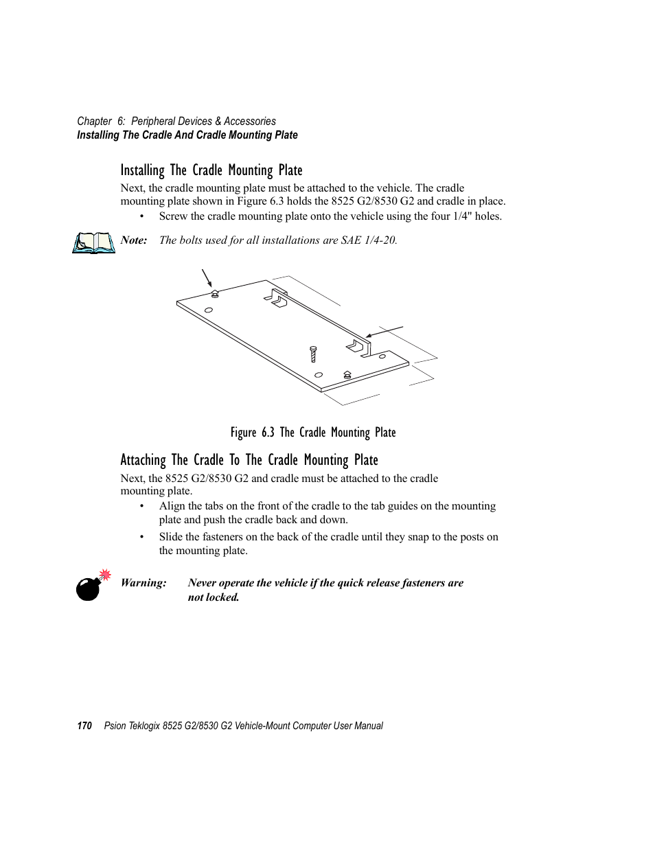 4 cm 10.0 in, Installing the cradle mounting plate, Attaching the cradle to the cradle mounting plate | Psion Teklogix Vehicle-Mount Computer 8525 G2 User Manual | Page 194 / 230