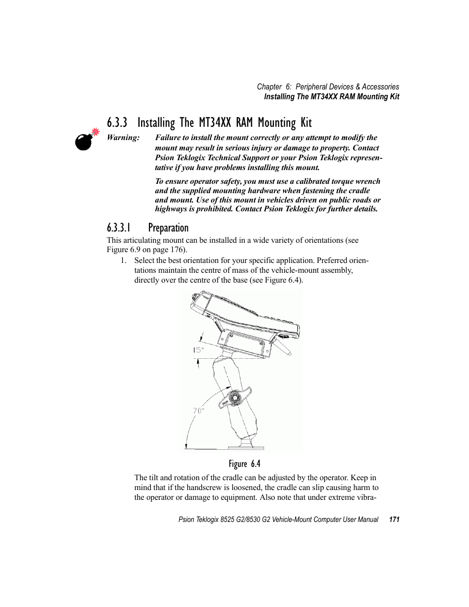 3 installing the mt34xx ram mounting kit, 1 preparation | Psion Teklogix Vehicle-Mount Computer 8525 G2 User Manual | Page 195 / 230